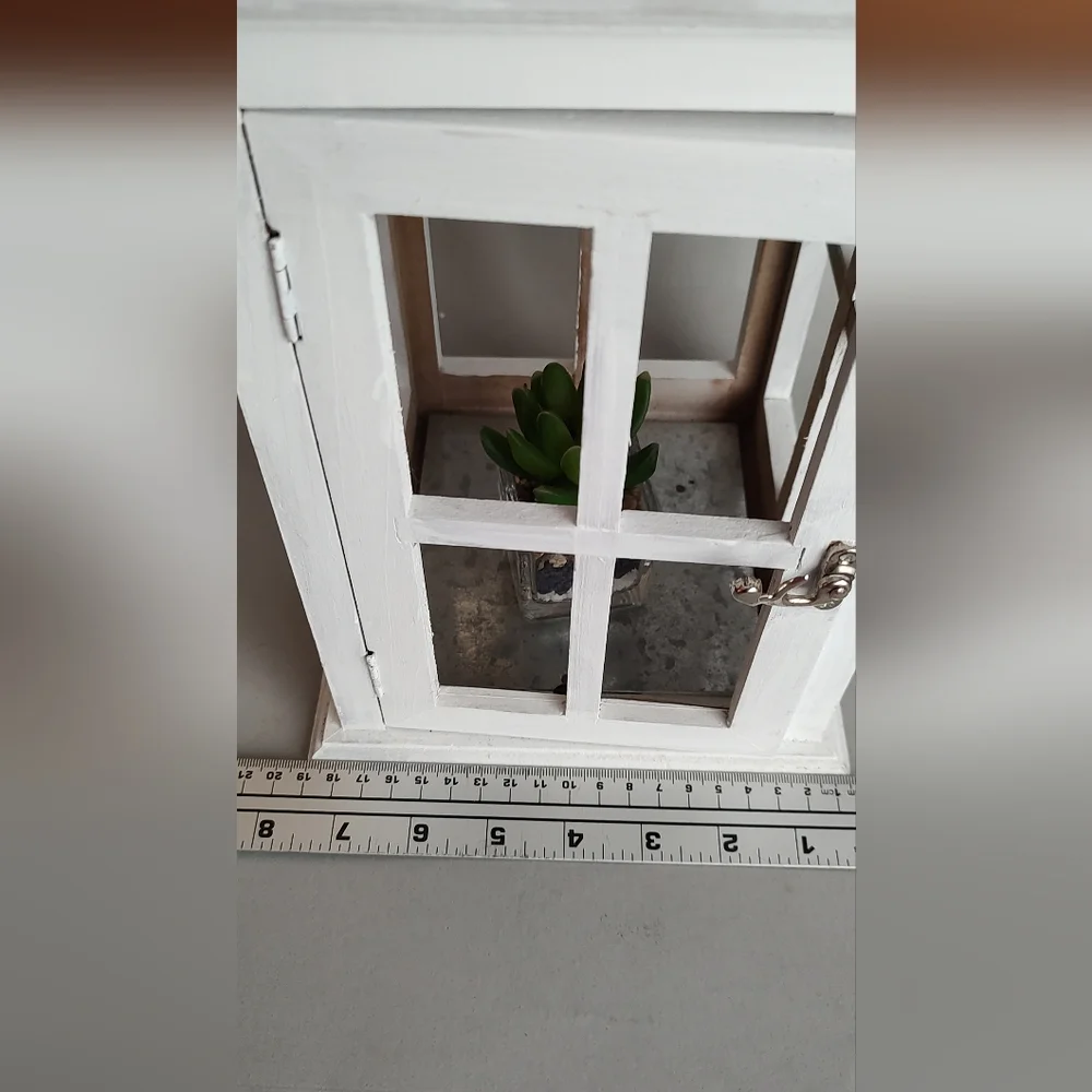 Elements Lantern home decor white and galvanized metal wood good condition - Picture 2 of 11